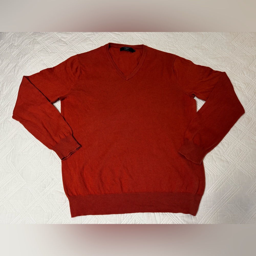J. Crew Men’s Orange Cotton Cashmere Blend VNeck Sweater Size Medium